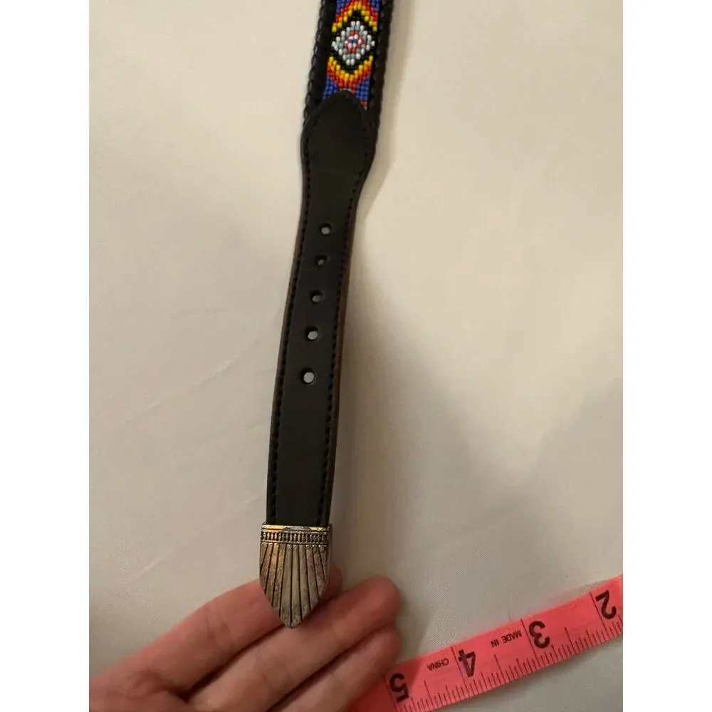 Vintage 1991 Beaded Leather Belt 36 Southwestern Western Westerncore cowgirl